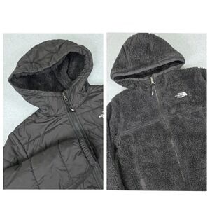 The North‎ Face Girl's M Reversible Black Puffer Jacket Nylon Faux Fur Fleece